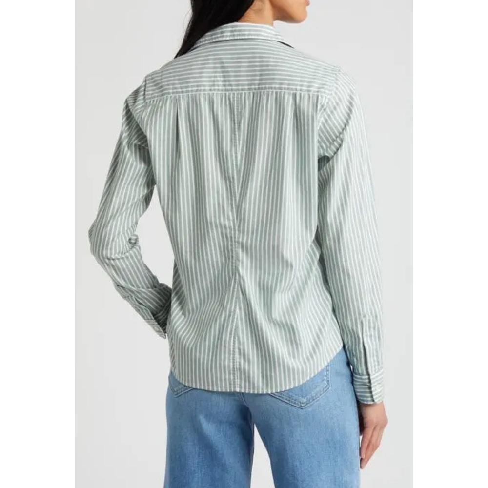 Frank & Eileen Barry Stripe Tailored Green White Button Down Shirt Cotton SZ XS - Picture 3 of 11